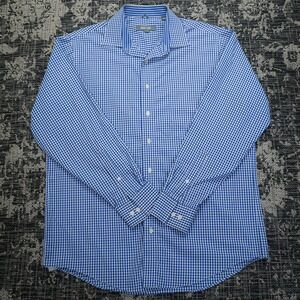 Kenneth Cole REACTION Mens Dress‎ Shirt L Blue Gingham Check Retro Preppy Casual